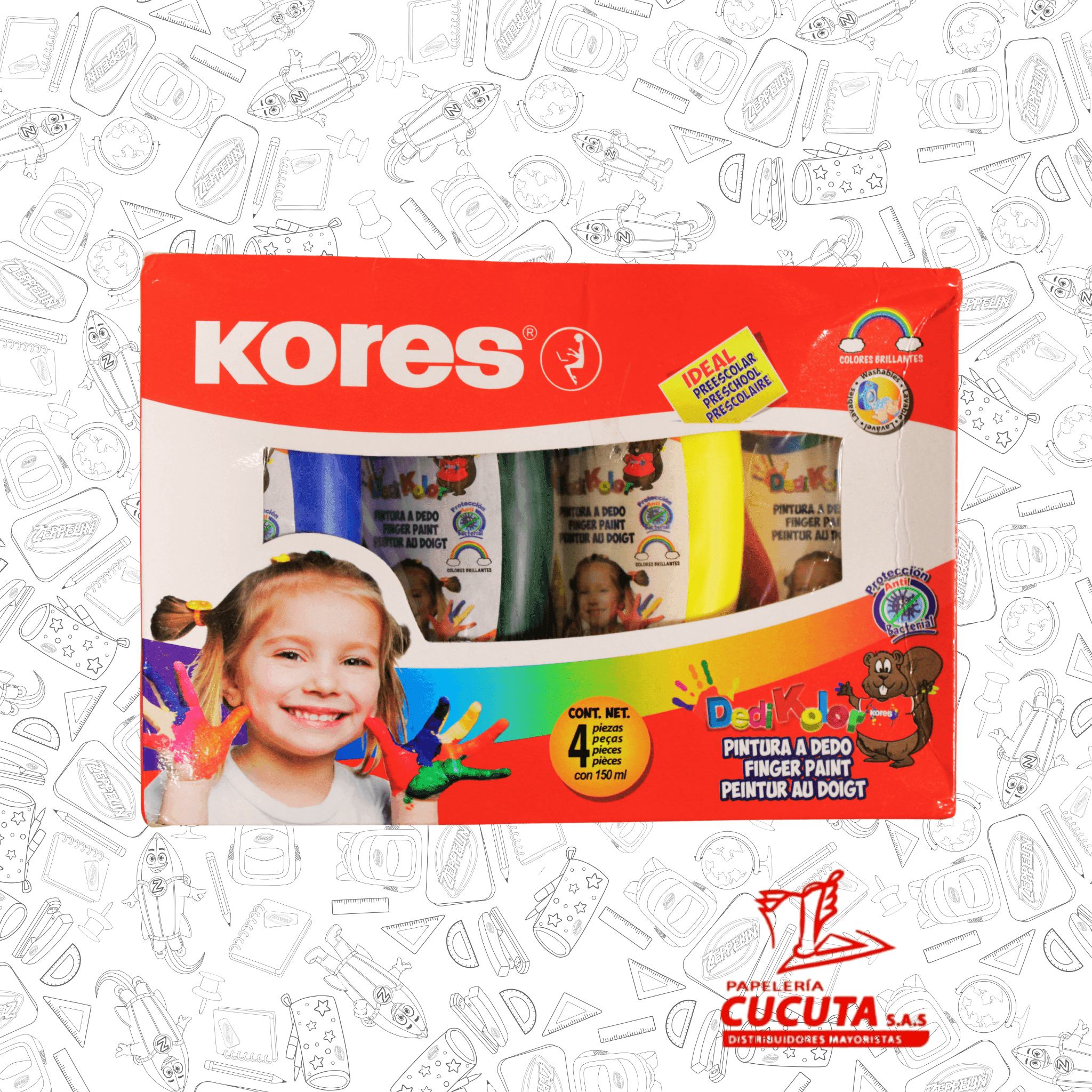 PINTURA DEDO SET X 4 BOTELLAS DE 150 ML KORES