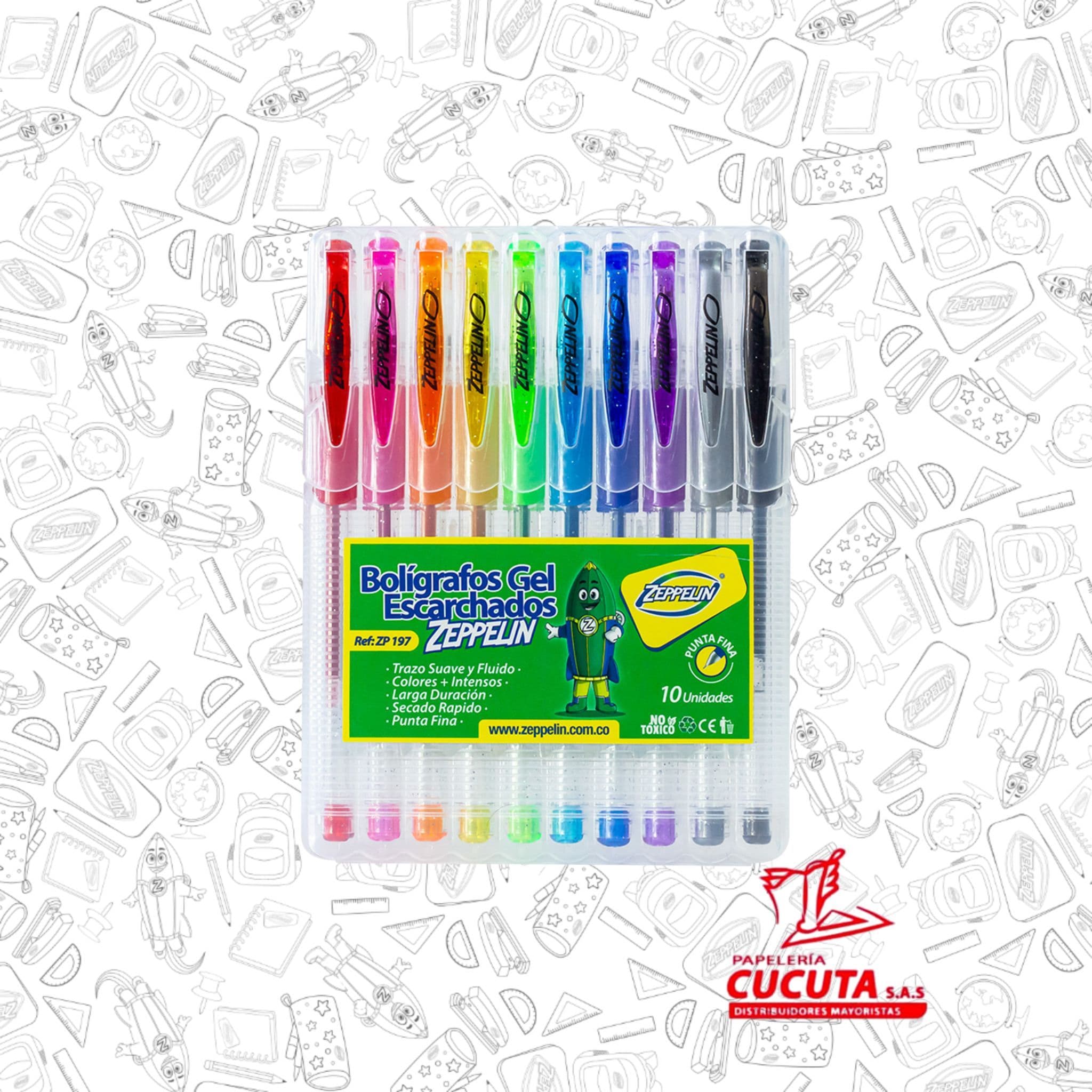 BOLIGRAFO GEL ESCARCHADO X 10 ZP 197 ZEPPELIN PC X 144