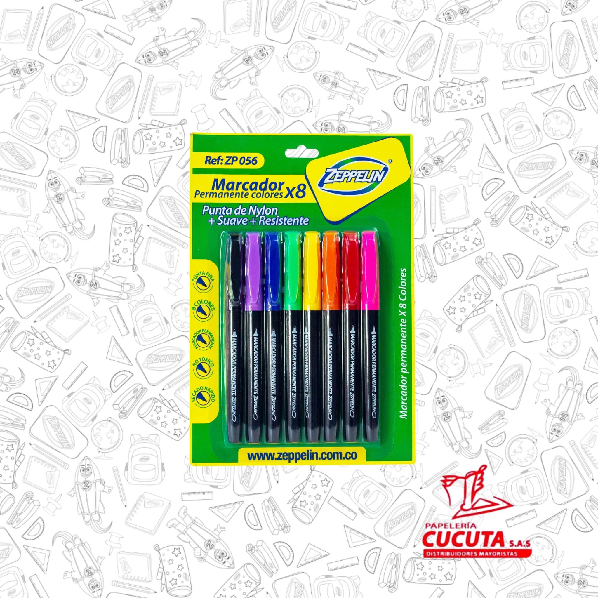 MARCADOR PERMANENTE X 8 COLOR ZP 056 ZEPPELIN PC X 144