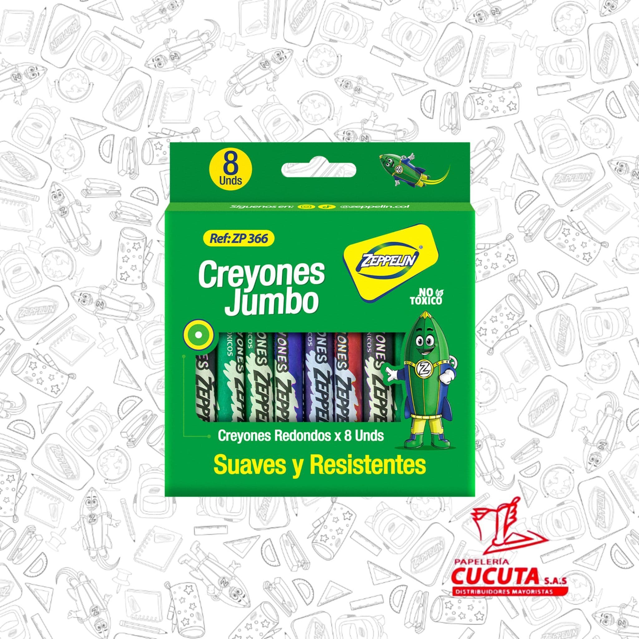 CREYON JUMBO REDONDO X 8 ZP 366 ZEPPELIN PCX144